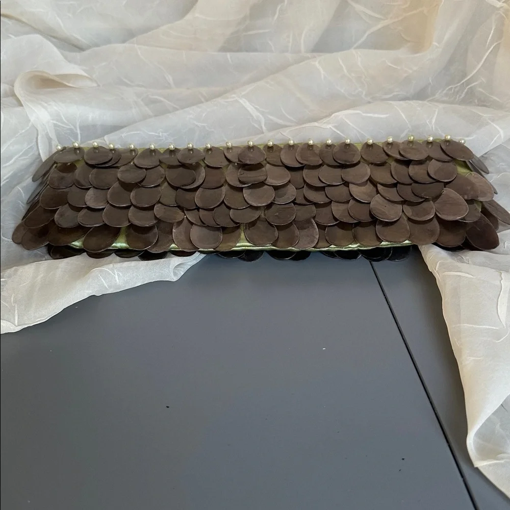 Genuine Capiz shells clutch purse olive green